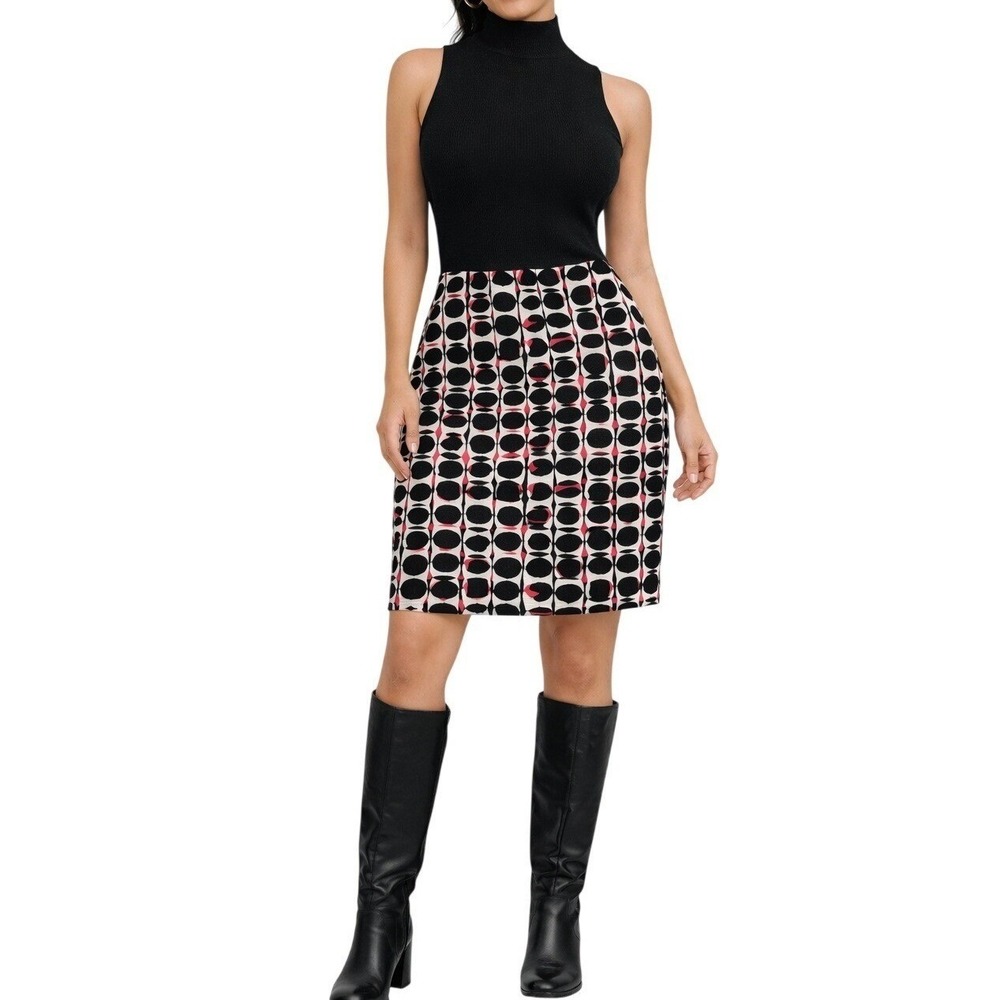 Jules & Leopold Womens Abstract Geometric Print Pencil Skirt Black Red White L